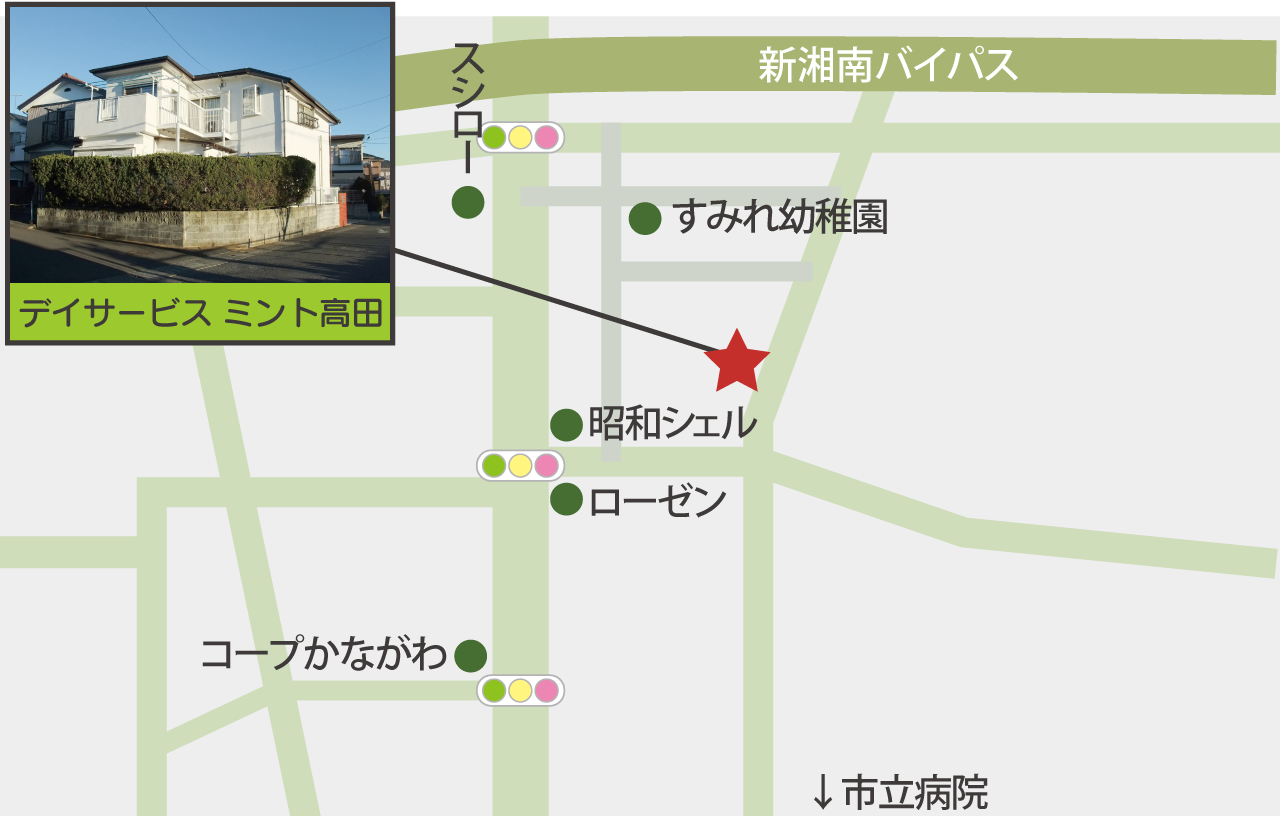 茅ヶ崎デイサービスミント高田の地図マップ